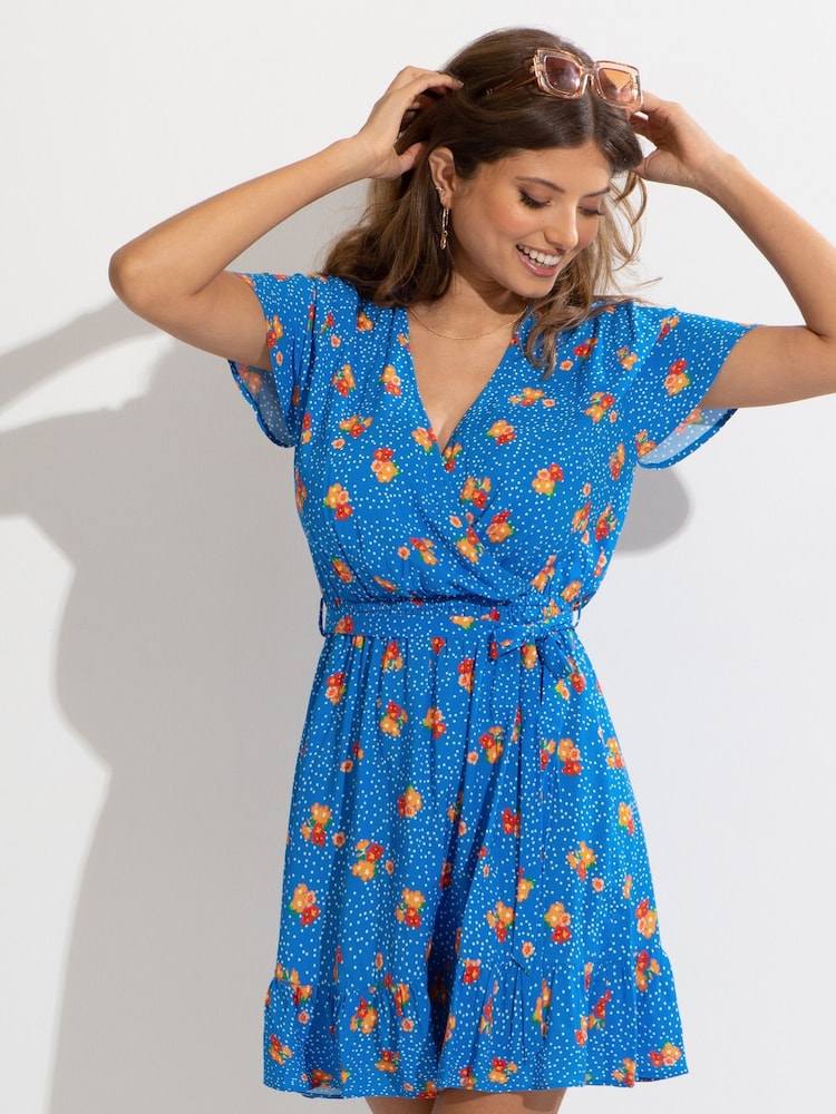 Pour Moi Blue Floral Print Woven Dress - Image 3 of 5