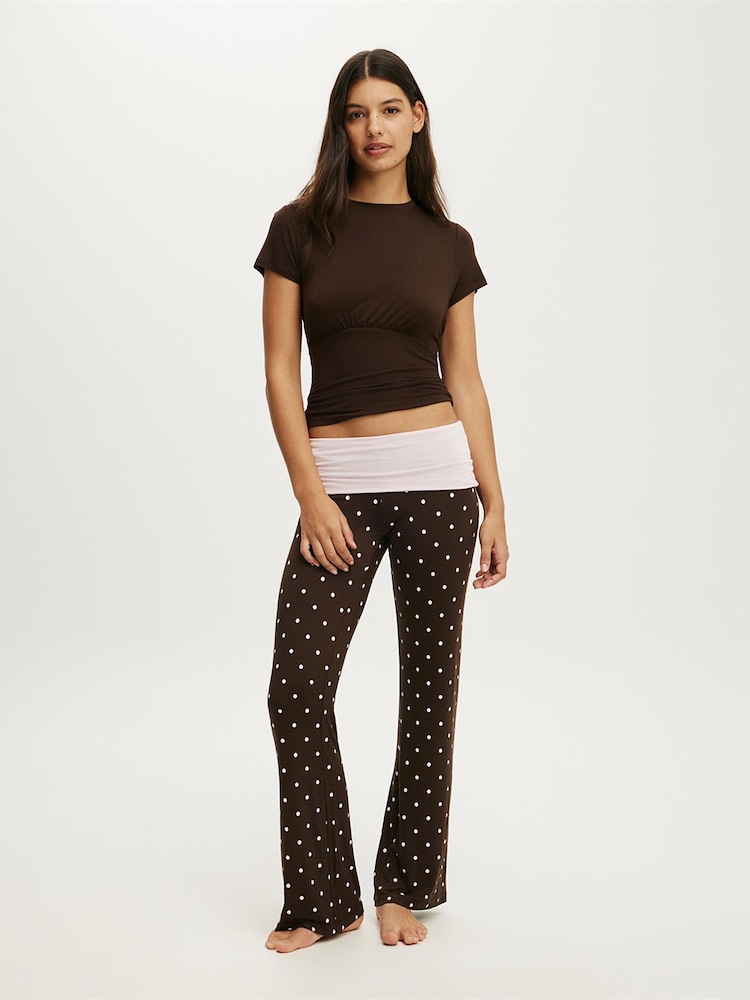 Cotton On Brown Airy Soft Basque T-Shirt & Roll Waist Pants Set - Image 1 of 4 Cotton On Brown Airy Soft Basque T-Shirt & Roll Waist Pants Set - Image 1 of 4