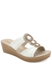 Pavers White Jewelled Wedge Heel Mule Sandals - Image 1 of 5