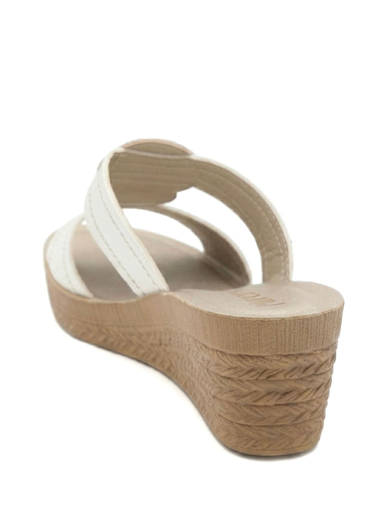 Pavers White Jewelled Wedge Heel Mule Sandals - Image 2 of 5 Pavers White Jewelled Wedge Heel Mule Sandals - Image 2 of 5