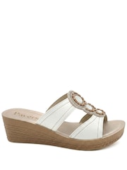 Pavers White Jewelled Wedge Heel Mule Sandals - Image 3 of 5
