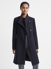 Reiss Navy Mia Wool Blend Mid-Length Coat - Image 1 of 6