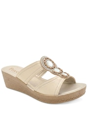 Pavers Gold Jewelled Wedge Heel Mule Sandals - Image 1 of 5