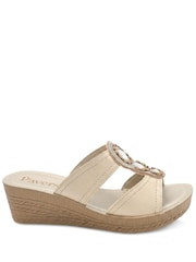 Pavers Gold Jewelled Wedge Heel Mule Sandals - Image 3 of 5