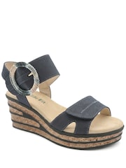 Pavers Blue Wide Fit Adjustable Fasten Wedged Sandals - Image 1 of 5