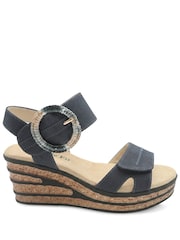 Pavers Blue Wide Fit Adjustable Fasten Wedged Sandals - Image 3 of 5