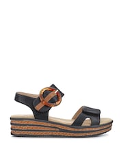 Pavers Black Touch Fasten Wedge Sandals - Image 2 of 6