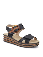Pavers Black Touch Fasten Wedge Sandals - Image 3 of 6