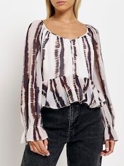 River Island Petite Brown Chiffon Peplum Top - Image 1 of 4