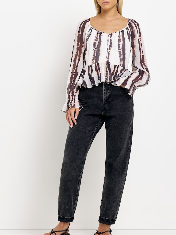 River Island Petite Brown Chiffon Peplum Top - Image 2 of 4 River Island Petite Brown Chiffon Peplum Top - Image 2 of 4