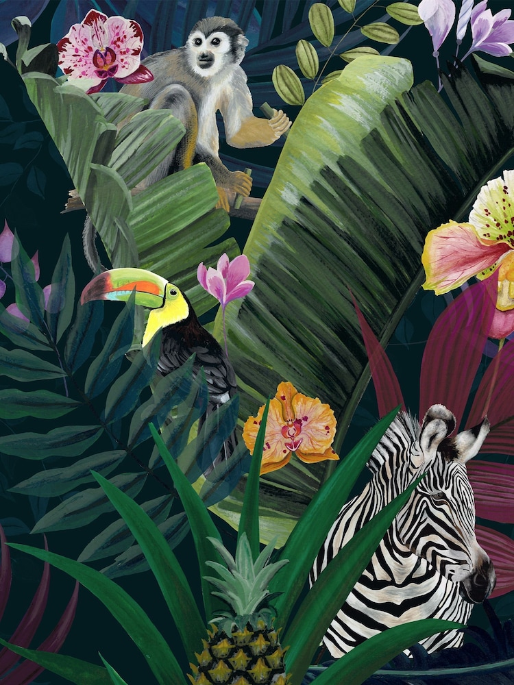 Riva Paoletti Black Kala Tropical Digitally Printed Wallpaper - Image 1 of 1