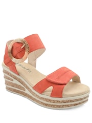 Pavers Orange Wide Fit Adjustable Fasten Wedged Sandals - Image 1 of 5
