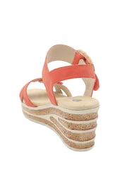 Pavers Orange Wide Fit Adjustable Fasten Wedged Sandals - Image 2 of 5