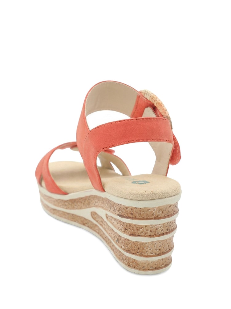 Pavers Orange Wide Fit Adjustable Fasten Wedged Sandals - Image 2 of 5