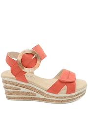 Pavers Orange Wide Fit Adjustable Fasten Wedged Sandals - Image 3 of 5