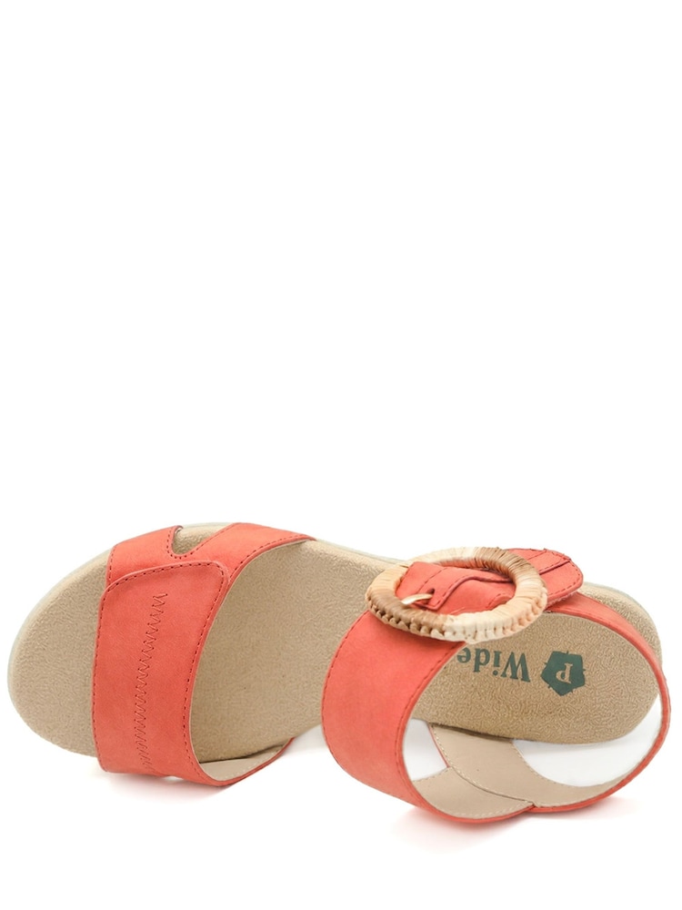 Pavers Orange Wide Fit Adjustable Fasten Wedged Sandals - Image 5 of 5