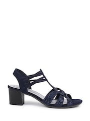 Pavers Blue Embellished Slip-On Block Heeled Sandals - Image 1 of 5