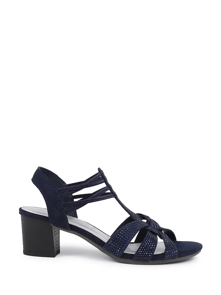 Pavers Blue Embellished Slip-On Block Heeled Sandals - Image 1 of 5 Pavers Blue Embellished Slip-On Block Heeled Sandals - Image 1 of 5