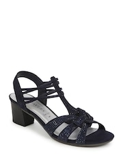 Pavers Blue Embellished Slip-On Block Heeled Sandals - Image 2 of 5