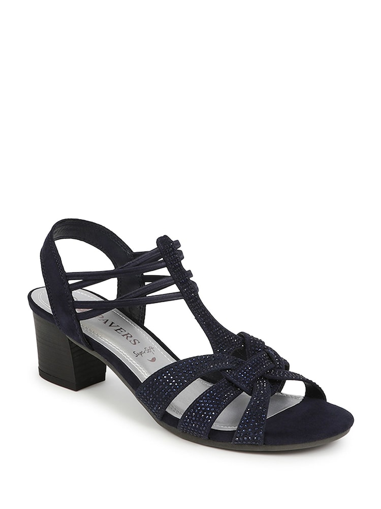 Pavers Blue Embellished Slip-On Block Heeled Sandals - Image 2 of 5 Pavers Blue Embellished Slip-On Block Heeled Sandals - Image 2 of 5