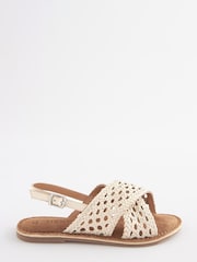 Weiß - Ledersandalen mit überkreuzten Stoffriemchen - Bild 2 von 5