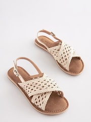 Weiß - Ledersandalen mit überkreuzten Stoffriemchen - Bild 3 von 5