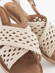 Weiß - Ledersandalen mit überkreuzten Stoffriemchen - Bild 4 von 5