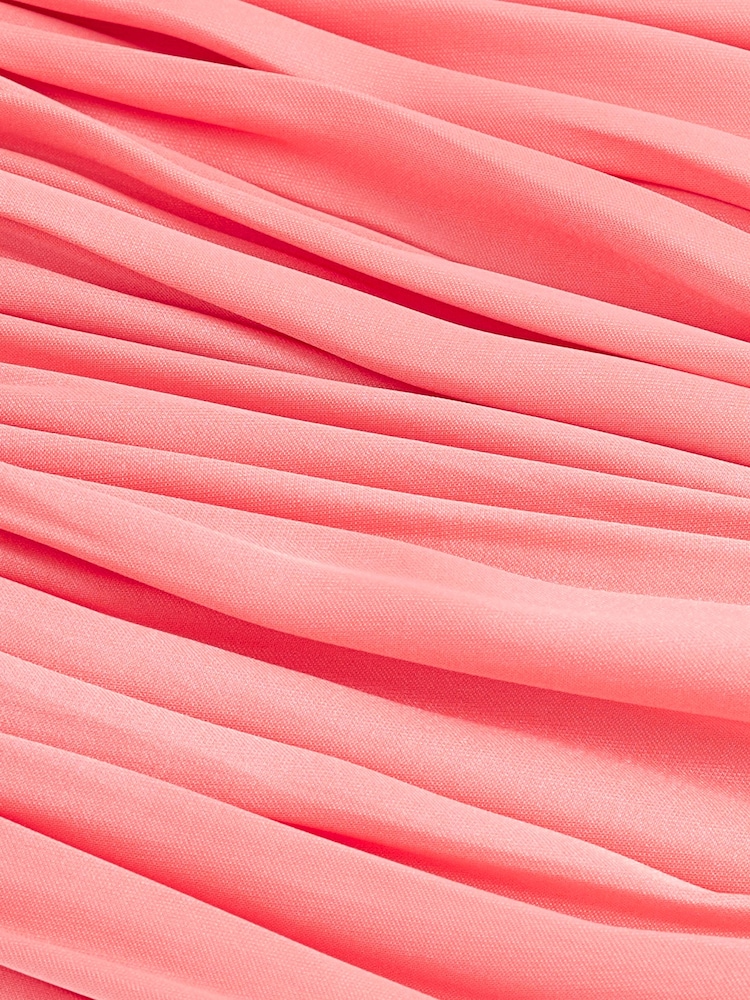 Pink Glossy Satin Strappy Ruched Midi Dress - Image 6 of 6 Pink Glossy Satin Strappy Ruched Midi Dress - Image 6 of 6