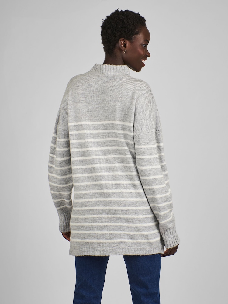 JoJo Maman Bébé Marl Grey Stripe Turtle Neck Maternity & Nursing Jumper - Image 2 of 5