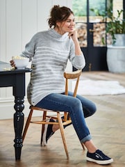 JoJo Maman Bébé Marl Grey Stripe Turtle Neck Maternity & Nursing Jumper - Image 4 of 5