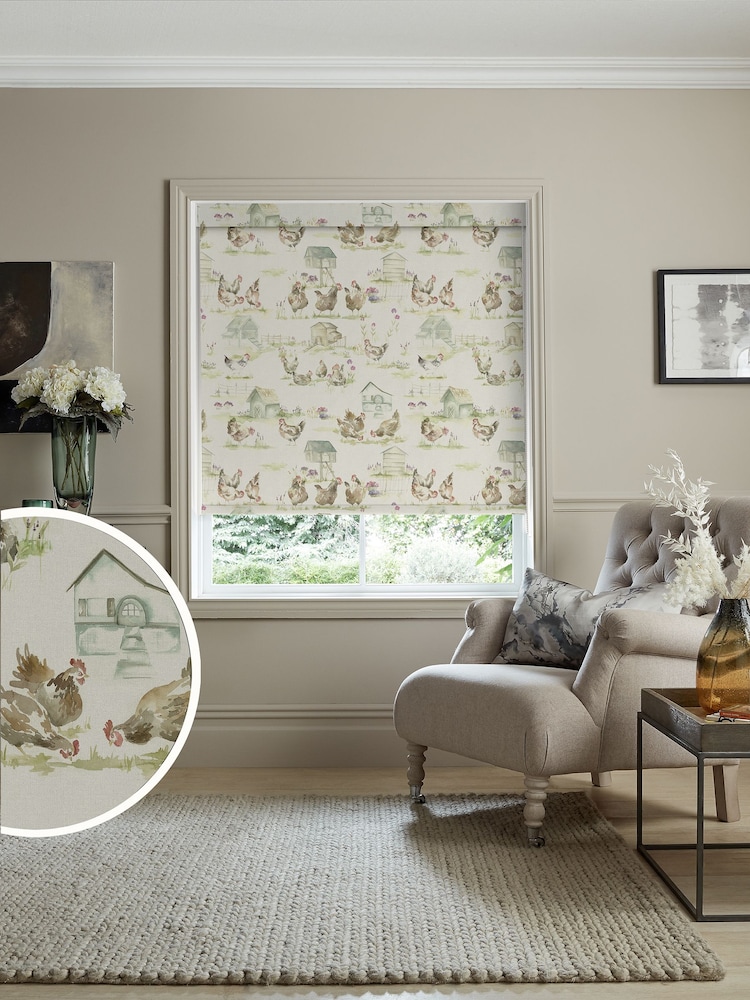 Voyage Natural Linen Blackout Henny Penny Made to Measure Roller Blind - Image 1 of 6
