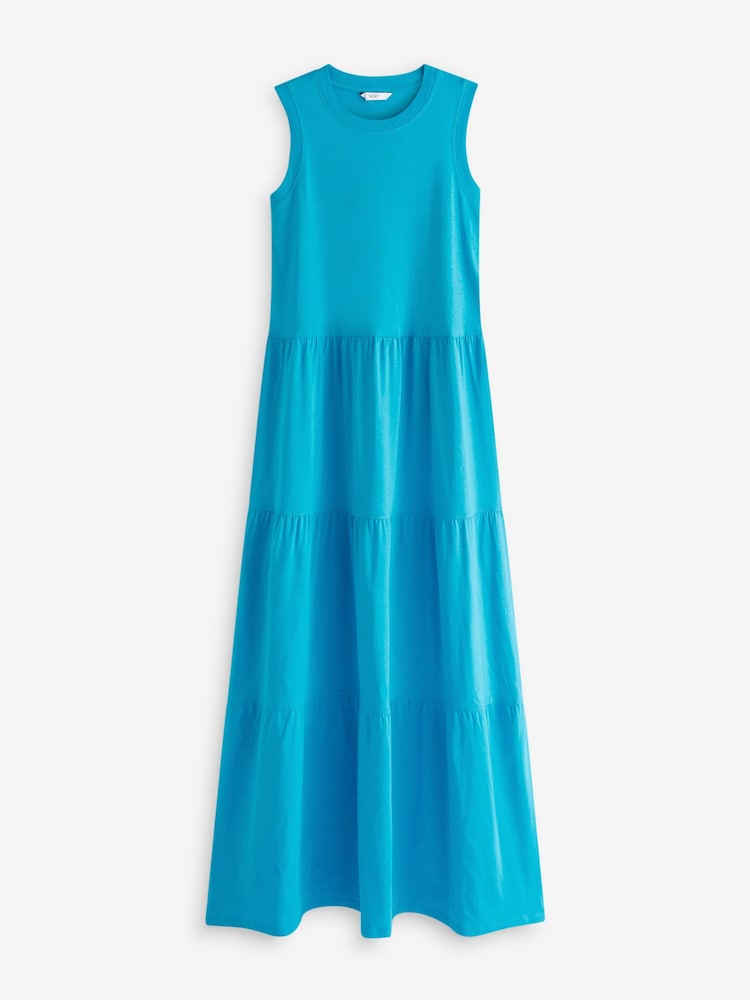 Leuchtend Blau - Ärmelloses und gestuftes, sommerliches Jersey-Maxikleid mit Rundhalsausschnitt, 100 % Baumwolle - Bild 4 von 4 Leuchtend Blau - Ärmelloses und gestuftes, sommerliches Jersey-Maxikleid mit Rundhalsausschnitt, 100 % Baumwolle - Bild 4 von 4