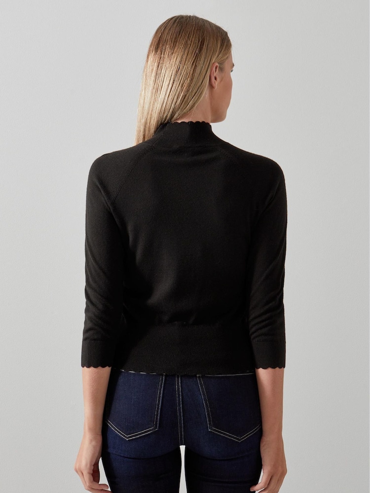 LK Bennett Black Betty Merino Wool Scallop Edge Jumper - Image 2 of 4