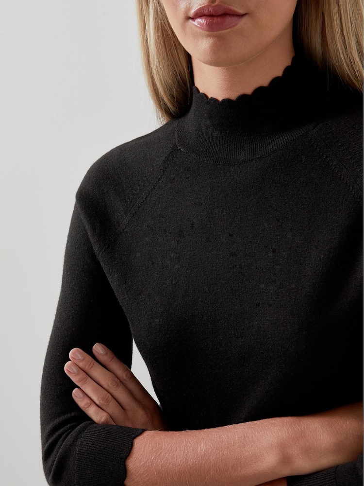 LK Bennett Black Betty Merino Wool Scallop Edge Jumper - Image 4 of 4
