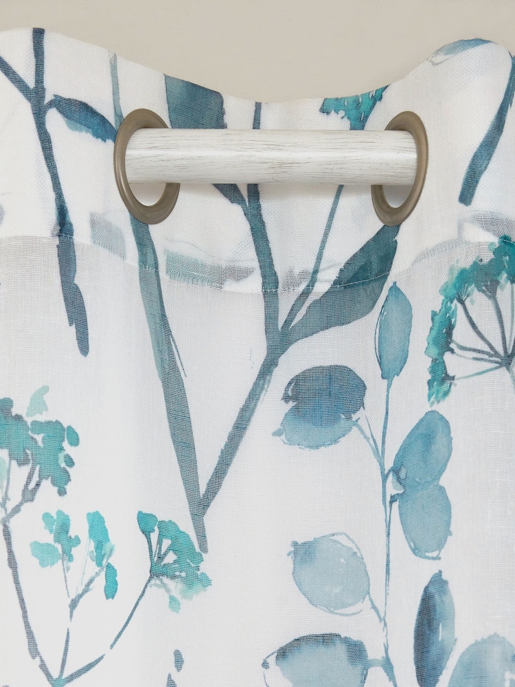 Blue Isla Floral Printed Eyelet Unlined Sheer Panel Voile Curtain - Image 4 of 5