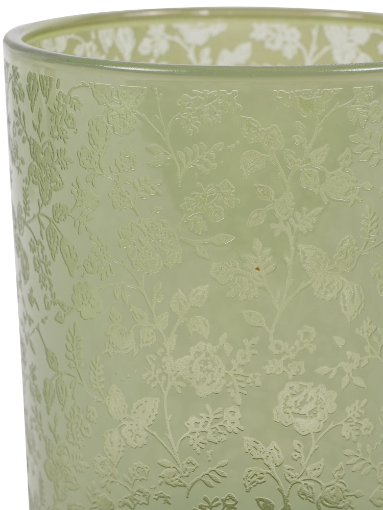 Laura Ashley Green Glass Hurricane Lantern Candle Holder - Image 4 of 4