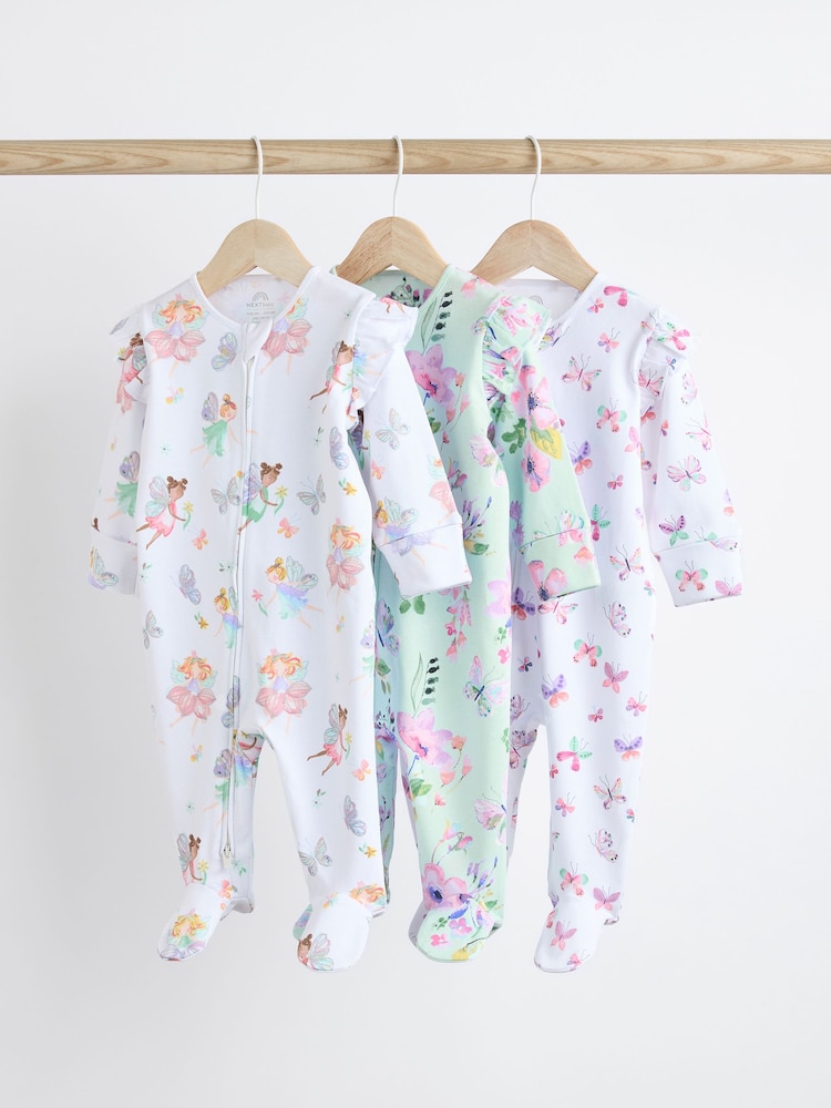 White Fairy Baby Two Way Zip Sleespuits 3 Pack (0mths-2yrs) - Image 1 of 10 White Fairy Baby Two Way Zip Sleespuits 3 Pack (0mths-2yrs) - Image 1 of 10