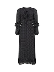Mint Velvet Black Print Ruffle Midi Dress - Image 2 of 3