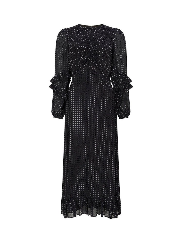 Mint Velvet Black Print Ruffle Midi Dress - Image 2 of 3