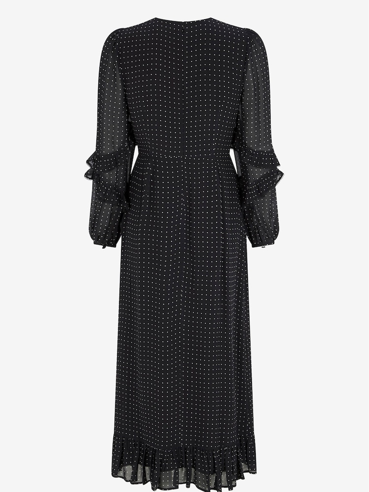 Mint Velvet Black Print Ruffle Midi Dress - Image 3 of 3