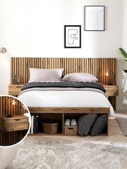 Oak Effect Bronx Wooden Hotel Bed Frame with Platform Storage and Bedside Tables - Image 1 of 6