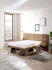 Oak Effect Bronx Wooden Hotel Bed Frame with Platform Storage and Bedside Tables - Image 2 of 6