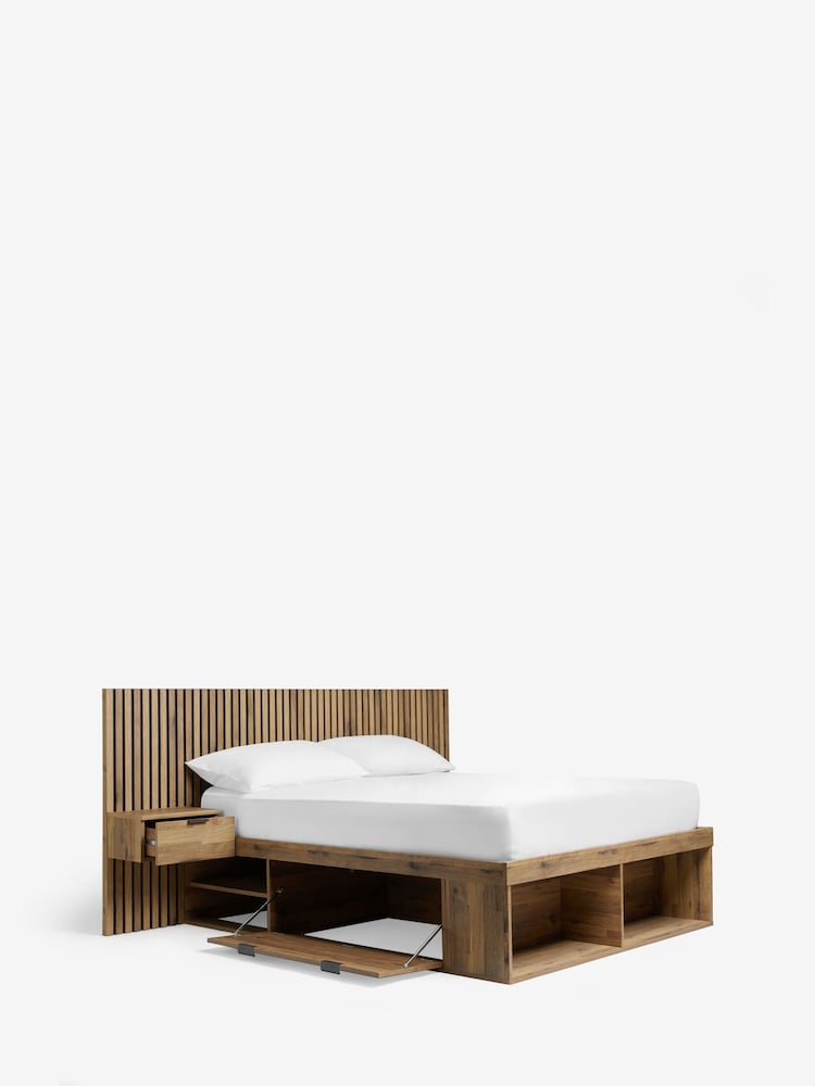 Oak Effect Bronx Wooden Hotel Bed Frame with Platform Storage and Bedside Tables - Image 6 of 6
