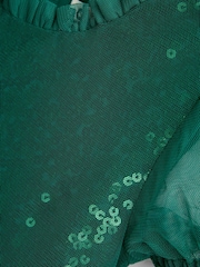 JoJo Maman Bébé Emerald Green Sequin & Tulle Bow Party Dress - Image 5 of 5