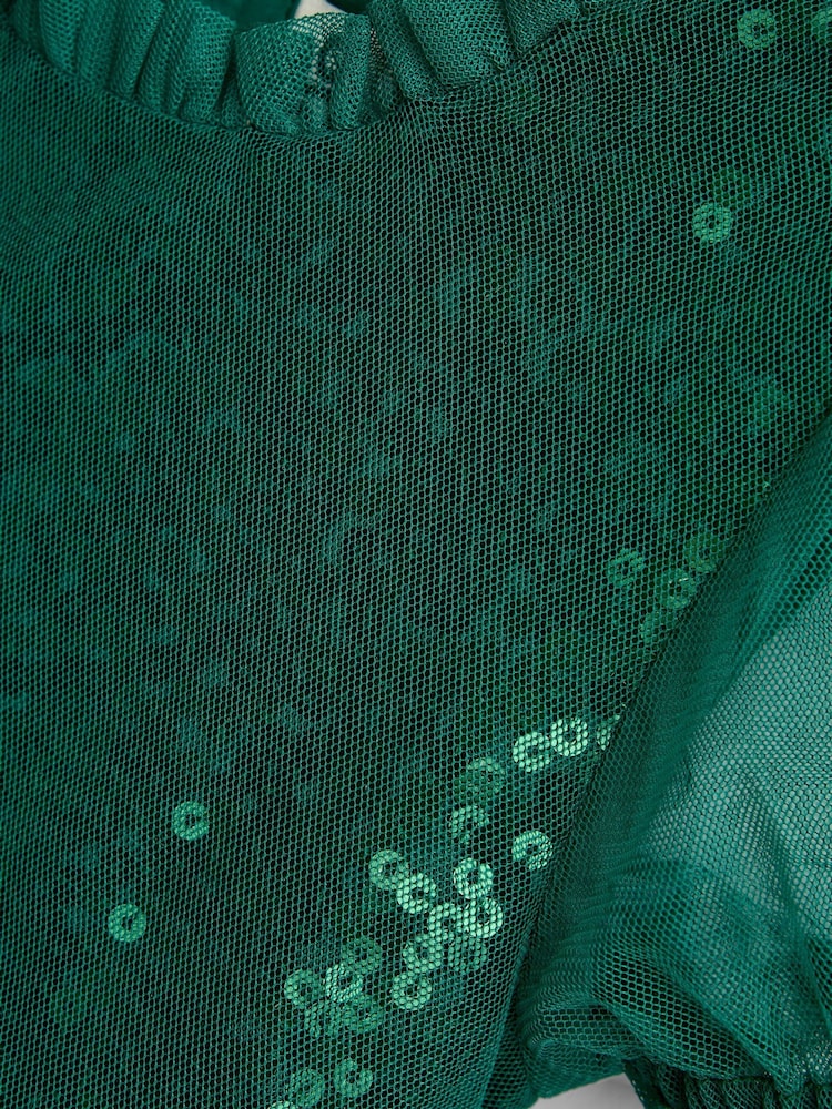 JoJo Maman Bébé Emerald Green Sequin & Tulle Bow Party Dress - Image 5 of 5 JoJo Maman Bébé Emerald Green Sequin & Tulle Bow Party Dress - Image 5 of 5