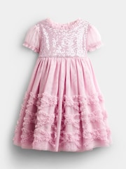 JoJo Maman Bébé Soft Pink Sequin & Tulle Bow Party Dress - Image 1 of 5