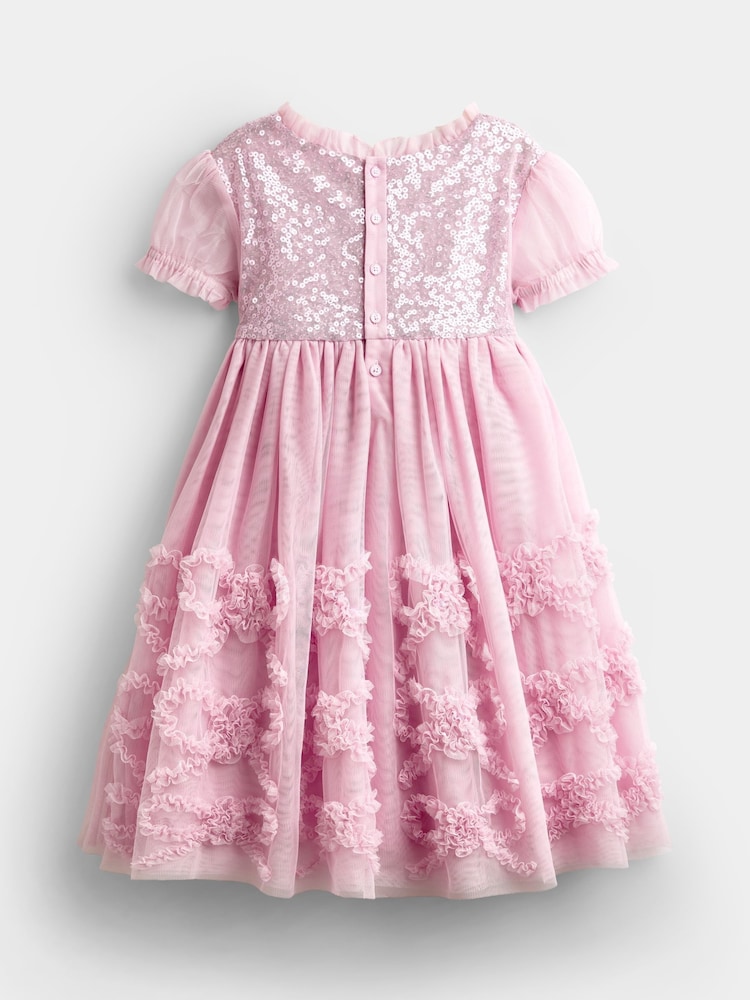 JoJo Maman Bébé Soft Pink Sequin & Tulle Bow Party Dress - Image 2 of 5 JoJo Maman Bébé Soft Pink Sequin & Tulle Bow Party Dress - Image 2 of 5