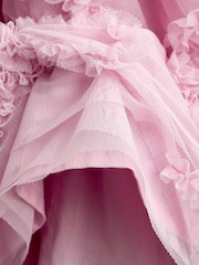 JoJo Maman Bébé Soft Pink Sequin & Tulle Bow Party Dress - Image 3 of 5