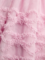JoJo Maman Bébé Soft Pink Sequin & Tulle Bow Party Dress - Image 4 of 5