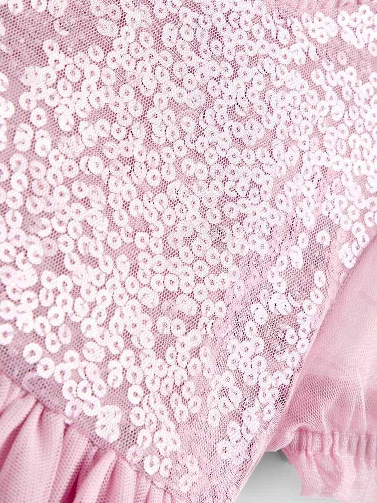 JoJo Maman Bébé Soft Pink Sequin & Tulle Bow Party Dress - Image 5 of 5 JoJo Maman Bébé Soft Pink Sequin & Tulle Bow Party Dress - Image 5 of 5